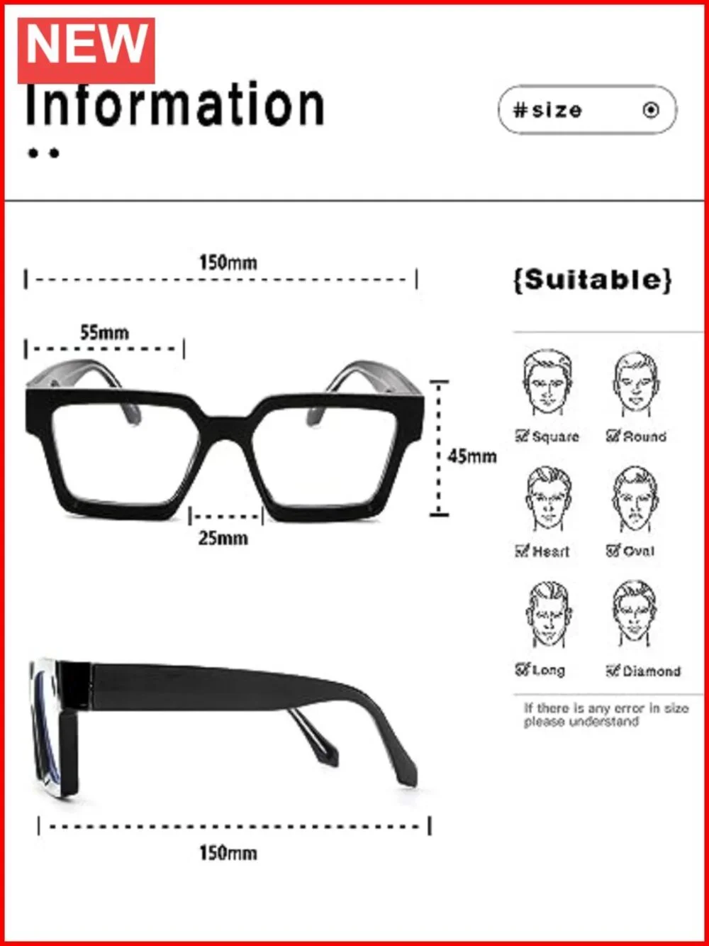 Oversized Square Blue Light Blocking Glasses Full Rim Metal Frame